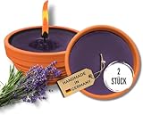 Lavalis 2X Lavendel Kerze mit Duft in Terrakotta-Schale, Alternative zu Citronella-Kerze, Handbefüllte Outdoor-Kerze, Aus recyceltem Wachs, 20 h Brenndauer, 5 cm Flammenhöhe, Hochzeit, 11,5 cm Ø