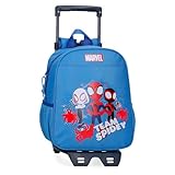 Marvel Joumma Team Spidey Vorschulrucksack mit Wagen in Blau, 23 x 28 x 10 cm, Polyester, 6,44 l, blau, Talla única, Kindergarten-Rucksack