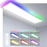 Oraymin LED Panel Deckenleuchte Dimmbar 100x25cm mit RGB Backlight, 30W 3300LM Deckenlampe mit Fernbedienung, Speicherfunktion, 3000K-6500K Lampe für Wohnzimmer Schlafzimmer Küche Büro