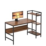 Dripex Holz Schreibtisch mit Ablage Computertisch, PC-Tisch Bürotisch Officetisch Stabile Konstruktion Tisch für Home Office (136cm Braun)