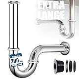 Universal Siphon【Extra Lang 200MM Tauchrohr】Syphon Badezimmer Waschbecken bad G1-1/4' Edelstahl rostfrei sifon Abflussrohr röhrensiphon abfluss ablaufgarnitur inkl Gummimanschette