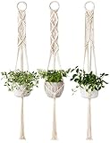 Mkouo 3er-Set Makramee Blumenampel Pflanzenhänger Innen Wandbehang Pflanzkorb Blumentopf Halter Boho Home Decor, 99cm