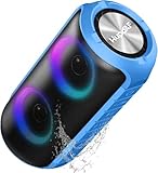 Hupoaf Bluetooth Lautsprecher mit Licht, 2026 Musikbox Tragbarer Bluetooth Box mit 52mm Durchmesser Dual Lautsprecher, Tiefer Bass, IPX7 Wasserdicht Outdoor Speaker für Reisen/Party/Strand【Neues】