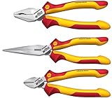 Wiha Zangen Set für Elektriker (38637) 3-tlg. I Universal Kombizange 180mm + Flachrundzange 200mm + Seitenschneider 160mm I Zangenset Elektro VDE