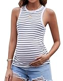 Brynmama Sommer Umstandstop Gestreiftes Geripptes Umstandsshirt Ärmellos Lässig Schlank Geschnittene Schwangerschafts-Tanktops für Frauen Schwarzer Streifen, L