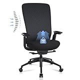 COLAMY Ergonomischer Bürostuhl aus Netzstoff, Computer-Chefsessel, ergonomischer Bürostuhl, Lendenwirbelstütze mit Flexibler Rückenlehne, Schiebesitz, Schwarzgrau