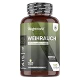Weihrauchkapseln - 2000mg Boswellia Pulver je Kapsel - 400mg Weihrauch Extrakt - 85% Boswelliasäuren - 180 Kapseln für 6 Monate - Indischer Weihrauch - Vegan & Frei von Magnesiumstearat - WeightWorld