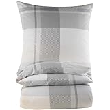 BaSaTex Feinbiber Winter Bettwäsche warme und kuschelige Bettgarnitur und Kissenbezug 135x200 + 80x80 cm | 100% Baumwolle | Kaspar - Grau