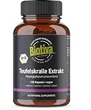 Teufelskralle Extrakt Bio 120 Kapseln - 2,7% Harpagoside hochdosiert - Harpagophytum procumbens - Afrikanische Trampelklette - Bio-Extrakt - Abgefüllt und kontrolliert in Deutschland - Biotiva