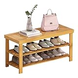 Schuhregal mit 3 Etagen und Aufbewahrungsbank, Eingangsbereich, Organizer für Flur, Wohnzimmer und Badezimmer, stilvolle Holzbank mit Stauraum