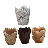 Ciieeo 200 Stück Tulpenförmige Kuchenförmchen aus Biologisch Abbaubarem Papier Ölbeständig und Hitzebeständig Backzubehör für Muffins und Cupcakes Praktische Größe für Zufälliger Stil