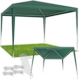 tectake® Pavillon 3x3 m, Gartenzelt wasserdicht, Zelt UV-Schutz, Partyzelt 3x3 Garten, Unterstand, Überdachung Camping, Festival, Gartenpavillon, Terrassenüberdachung mit Spannseile + Heringe - grün