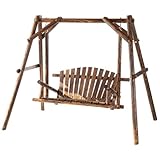 Outsunny Hollywoodschaukel Schaukelbank Outdoor-Schaukel Hängebank 2-Sitzer Holz-Gartenschaukel Massivholz Natur 187 x 137 x 167 cm