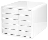 HAN Schubladenbox i-BOX, Schreibtischbox mit 5 Schubladen für Formate bis A4/C4, moderne Designbox für Ordnung am Schreibtisch, 1551-12, weiß