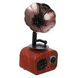 Holibanna Retro Lautsprecher im Grammophon Design Tragbare Musikbox mit Holzmaserung Kabellose Technologie Unterstützt Wiedergabe und Karteneinschub für Zuhause und Unterwegs