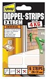 UHU 45450 Doppel-Strips Extrem, 4 kg, 26 mm x 31 mm, 16 Stück, Weiß