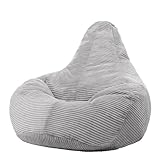 Icon Dalton Sitzsack Cord, Grau, Gaming Sitzsack Erwachsene mit Füllung, Bean Bag, Cord Sessel, Lounge Sessel, Lounge Stuhl, Schlafzimmer, Wohnzimmer, Wohnzimmer Möbel