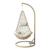 Mirjan24 Hängesessel mit Gestell und Kissen Boho, Outdoor Hängestuhl Hängekorb Hängesitz Stahlskelett (Braun + Natur/Beige)