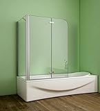 Aica Sanitär Badewannenaufsatz Eck Duschwand Badewanne 2-tlg.Faltwand mit Seitewand 6mm Nano Glas H140cm,110x70cm