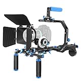 Neewer Schulter Rig Kit für DSLR Kameras und Camcorder, Film Video Filmerstellungssystem mit Matte Box, Follow Focus, C-Shaped Bracket, 15mm Stangen, Handgriff, 1/4' & 3/8' Gewinde (Blau + Schwarz)