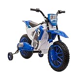 HOMCOM Kinder Elektro-Motorrad Kindermotorrad 12V Kinderfahrzeug Elektrofahrzeug mit 2 abnehmbaren Stützrädern für Kinder ab 3 Jahre PP Metall Blau+Weiß 106,5 x 51,5 x 68 cm