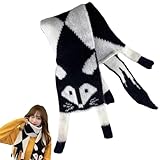 Fox Print Winterschal - Bequemer Warmer Schal mit Fuchsmuster - Halswärmer für Frauen und Mädchen für kaltes Wetter, Strickschal für Outdoor, Indoor, Weicher Schal, Wintergeschenk, 2black, 1