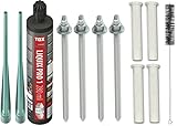 Schwerlastbefestigung SET M10x130mm VERZINKTER STAHL 5.8 TOX Verbundmörtel Liquix Pro 1 + 4 Gewindestangen + 4 Siebhülsen 16x85mm + Zylinderbürste/Klebeanker Ankerstangen