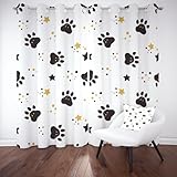 Meugesoi Tier Pfotenabdrücke Verdunklungsvorhänge 2er Set, Karikatur Stern Hundepfote Blickdicht Abdunkelnd Thermovorhang Kälteschutz Vorhang, Schlafzimmer Ösenvorhang Gardine H 137 x B 132cm