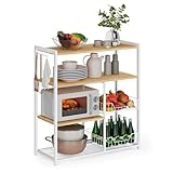 VASAGLE Küchenregal, Standregal mit 2 Metallkörben, Bäckerregal mit Haken und Regalablagen, Mikrowellenregal, 35 x 80 x 93,5 cm, goldeichenfarben-weiß KKS096W09