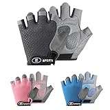 Mecmbj Fahrradhandschuhe Kinder, Reithandschuhe Kinder, Ultradünn, rutschfest, Atmungsaktiv, Fingerlose Sporthandschuhe, für Mädchen und Jungen Alter 9-13(Grau)