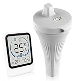 Pool Thermometer Funk, IP68 Wasserdicht Poolthermometer Digital Schwimmend Funk, Schwimmbadthermometer Wasserthermometer Digitales Thermometer für Pools, Badewannen, Schwimmbäder, Aquarium, Teich