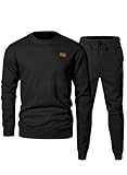 Elegancity Trainingsanzug Herren Set Herren Pullover Sweatshirt und Sporthose Lang 2-Teilige Jogginganzug Sportanzug Herbst Tracksuit,Schwarz L