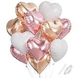 Herz Folienballons, 18 Zoll Herzluftballons Rosa Weiß Roségold, Herz Luftballon Helium, Herzballons Roségold Herzform Folienluftballon, Herzluftballons Hochzeit Romantisch Valentinstag Geburtstagsdeko