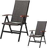 MAMIZO 2-Teiliges Rattan-Klappstuhl Set, 5-Fach Verstellbarer Stuhl, Aluminium-Garten-Außenstuhl mit Armlehnen, Garten, Camping, Schwimmbad, Balkon (55.5cm X 67.5cm X 209cm)