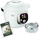 Krups Cook4Me+ Multikocher CZ7101 | inkl. Rezeptbuch | 6L Kapazität | Elektrischer Schnellkochtopf | 150 Vorprogrammierte Rezepte | Intuitives LCD-Display | 1600W | Dampfgaren | Anbraten | weiß