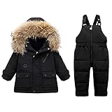 Wyongtao Schneeanzüge für Baby-Mädchen Bekleidungsset Winter Kinder 2 Stück Daunenjacke Mantel mit Schneelatzhose Lätzchen Hose Jungen Mädchen Skianzug Kleidung