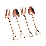 SHOWERORO 4 Stück Geschirr Rührlöffel aus Stahl Minilöffel für Desserts Eisportionierer Dessertgabel Butterlöffel ice cream scoop spoon set Obstlöffel Melonenlöffel Rostfreier Stahl Golden