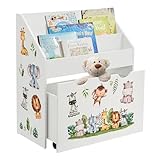 Juskys Kinder Bücherregal mit 3 Fächern & Spielzeugkiste - Holz Regal 63x30x70 cm BTH - Aufbewahrung von Büchern & Spielzeug im Kinderzimmer - Weiß