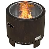 Outsunny Feuerschale, rauchfreier Tischfeuer, Ø45 cm Feuerstelle mit Griff, Schürhaken, Feuerkorb für Garten, Camping, Terrasse, Metall, Schwarz