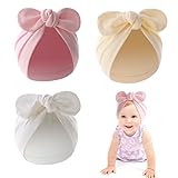 FUIPVGI 3 Stück Baby Mütze, Neugeborenes Baby Mütze, Baumwolle Süße Schleife Baby Mütze Hut, Mütze Frühling Thermal Jersey Slouch Beanie Jungen Mädchen Baby Mütze (Weiß, Beige, Rosa)