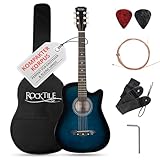 Rocktile WSD-5C-BUB Slim Line Westerngitarren Set - Dreadnought Akustik Gitarre - Westerngitarre mit Korpus aus Linde - Hals: Catalpa - Set inkl. Tasche, Ersatzsaiten, Gurt und Plektren - Blueburst