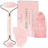 Plantifique Rosenquarz Gesichtsroller und Gua Sha Stein Set - Face Roller & Guasha für Gesichtsmassage und reduziert Schwellungen - Face Massager - Massagesteine Gesicht