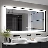 EchosLife 60x30 großer LED-Badezimmer-Kosmetikspiegel - schwarzer Aluminiumrahmen, Anti-Beschlag-beleuchtet, stufenlos dimmbar, 3 Farben smart (horizontal/vertikal)