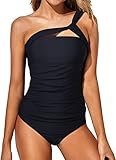 Wantonfy Damen Zweiteilig Badeanzug High Waist Tankini Ein Schulter Bademode Schwimmanzug Bademode