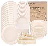 ilauke 170 Stück Einweggeschirr Pappgeschirr Set,Kompostierbar & Biologisch Abbaubar Pappteller inkl.40 Teller,20 Gabeln,20 Messer,20 Löffel,50 Servietten und 20 Schüsseln für Grillfest Camping Party