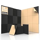 HERTBER 24 Stück Akustikschaumstoff, Schalldämmung Selbstklebend, 30 x 30 x 2.5cm Keil Akustikpaneele Selbstklebend, Schallschutzplatten für Tonstudio, Büro, Decke