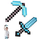 Afenau Spitzhacke und Schwert Spielzeug, 2 Stück Schwert Diamant, 45 cm Schaumstoff Spitzhacke für Videospielfans, Pixel Schwert für Party Cosplay Kostümpartys Geburtstagsparty Halloween (Blau)