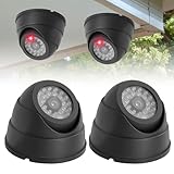 Sporgo 2 Stück Kamera Attrappe: Dummy Überwachungskamera Außen CCTV mit LED Licht Rot Blinkender, Atrappe Überwachungskamera Fake Dome Kamera Sicherheitskamera für Innen und Außenbereich, Schwarz