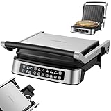 Steinborg® Kontaktgrill abnehmbare Platten mit Touch Display – Elektrischer Tischgrill & Paninigrill, 180° aufklappbar, Antihaft Grillplatten spülmaschinengeeignet, Temperatur- & Timeranzeige
