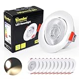 Kambo LED Einbaustrahler 40° Schwenkbar, Set mit 12 Stück Spots Rund, 6W Ersetzt 60W 610LM Neutralweiß 4000K, Spot Led Deckenleuchte Weiß Badeinbaustrahler